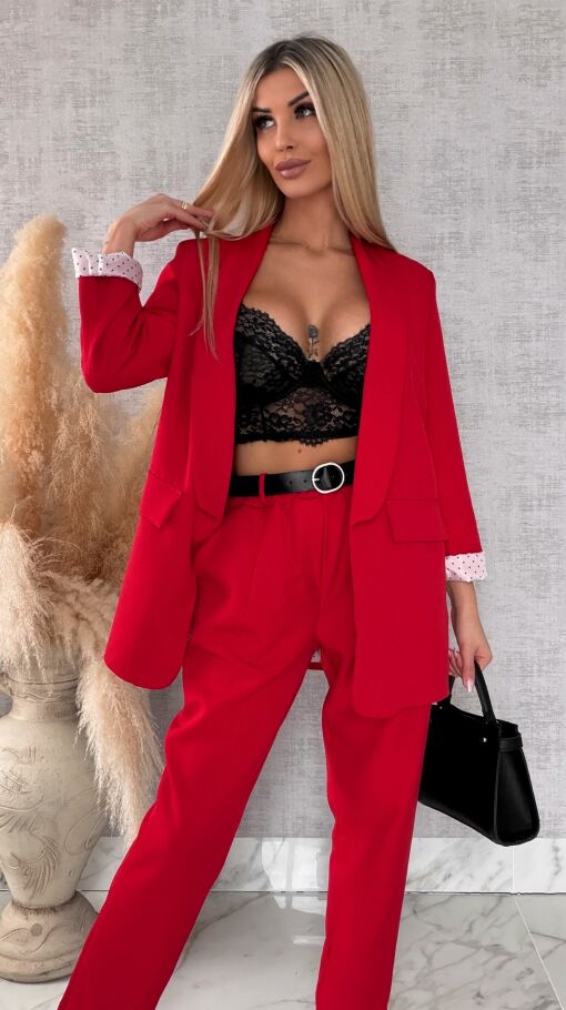 Elegancka wiosenna marynarka z podszewką w groszki RED one size - R670B