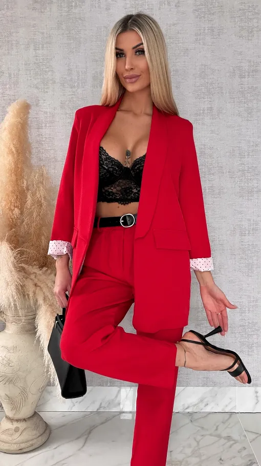 Elegancka wiosenna marynarka z podszewką w groszki RED one size - R670B