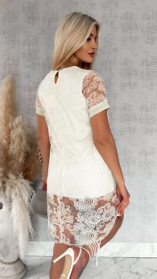 Oryginalna tunika/sukienka koronkowa w kolorze ecru ONE SIZE - R924