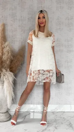 Oryginalna tunika/sukienka koronkowa w kolorze ecru ONE SIZE - R924