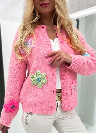 Ekskluzywny różowy sweter na guziki w STOKROTKI - M736A