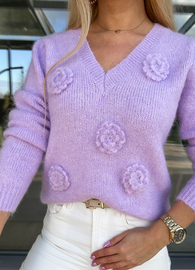 Fantastyczny sweter na wiosnę w róże LILIOWY - M755A