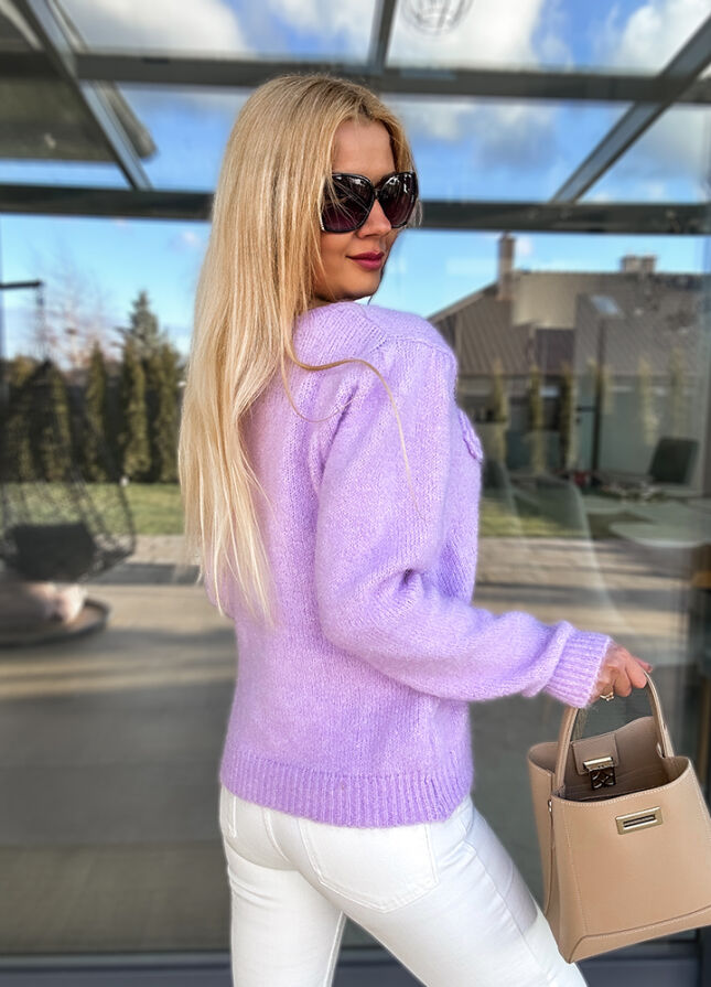 Fantastyczny sweter na wiosnę w róże LILIOWY - M755A