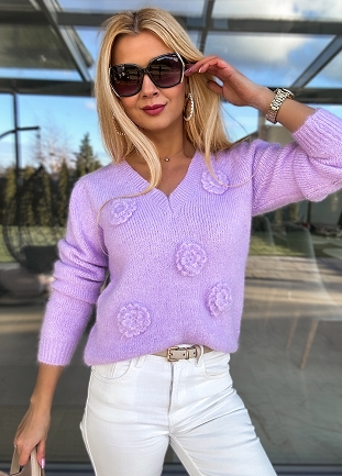 Fantastyczny sweter na wiosnę w róże LILIOWY - M755A