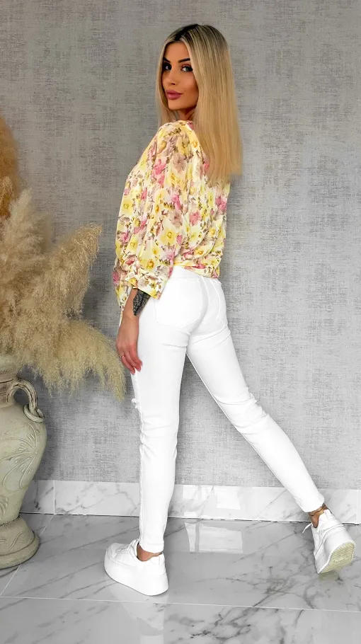 Wiosenna bluzka w żółte kwiaty z wiązaniem ONE SIZE - R837