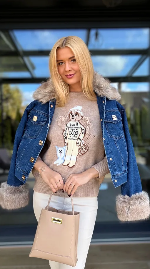 Mięciutka kurtka jeansowa ocieplana futerkiem BLUE JEANS - R227