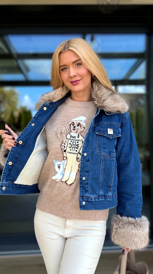 Mięciutka kurtka jeansowa ocieplana futerkiem BLUE JEANS - R227