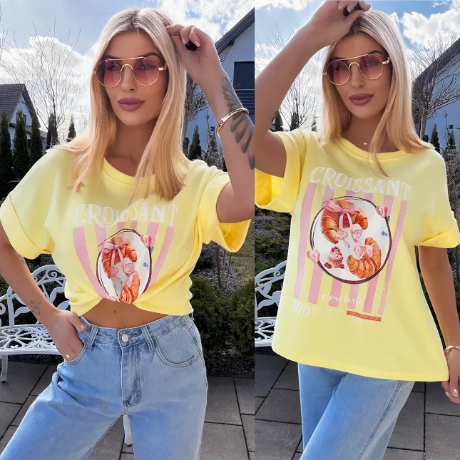 Żółta bawełniana bluzka croissant ONE SIZE - R813