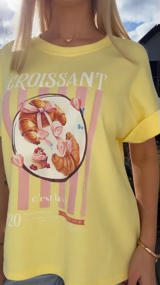 Żółta bawełniana bluzka croissant ONE SIZE - R813