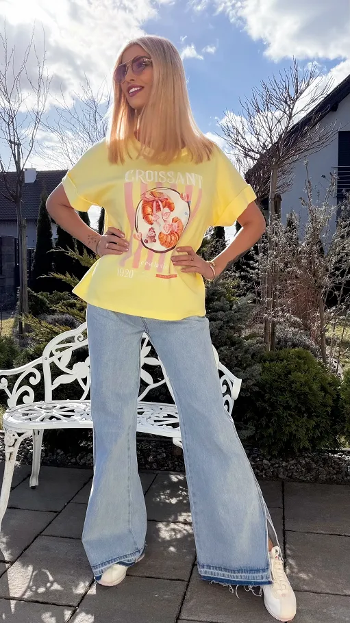 Żółta bawełniana bluzka croissant ONE SIZE - R813