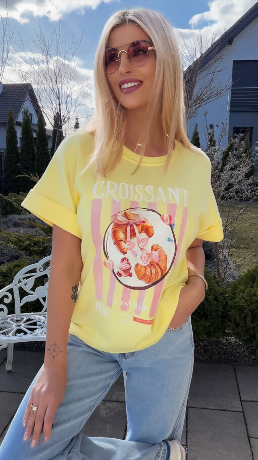 Żółta bawełniana bluzka croissant ONE SIZE - R813