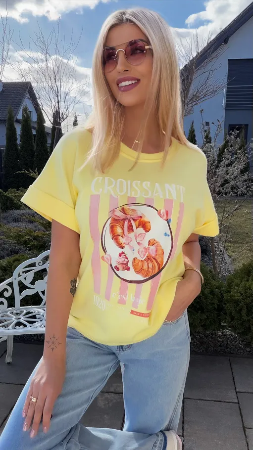 Żółta bawełniana bluzka croissant ONE SIZE - R813