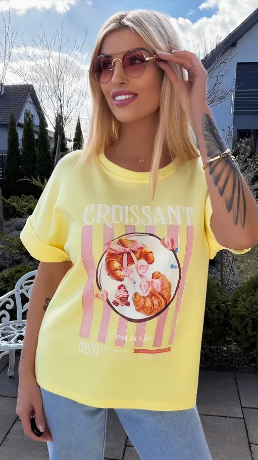 Żółta bawełniana bluzka croissant ONE SIZE - R813