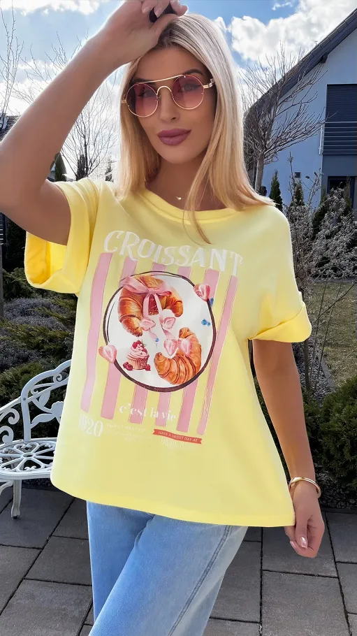 Żółta bawełniana bluzka croissant ONE SIZE - R813
