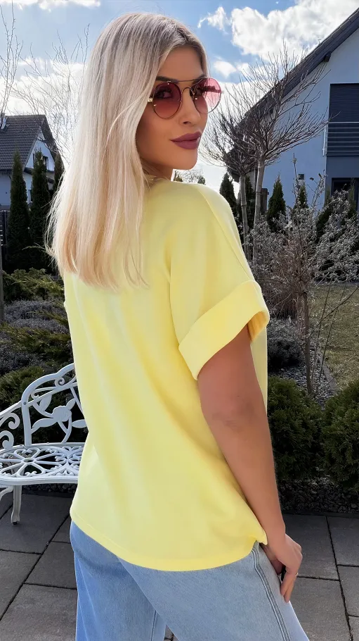 Żółta bawełniana bluzka croissant ONE SIZE - R813