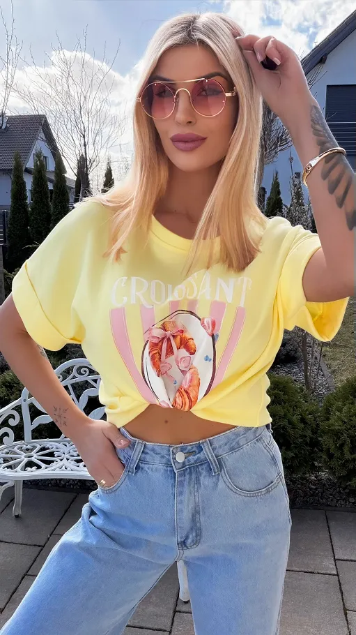 Żółta bawełniana bluzka croissant ONE SIZE - R813