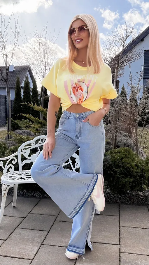 Żółta bawełniana bluzka croissant ONE SIZE - R813