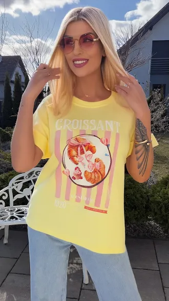 Żółta bawełniana bluzka croissant ONE SIZE - R813