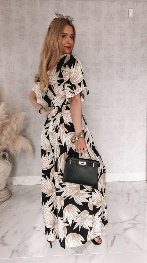 Wygodny letni kombinezon OVERSIZE w kwiatowym wzorze BLACK - R972A