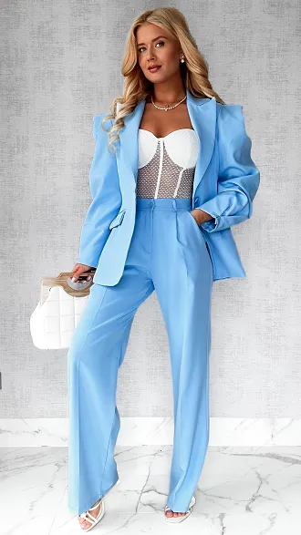 Eleganckie spodnie z zaszewkami i gumką w pasie BLUE - P638