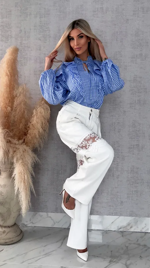 Modna niebieska bluzka w kratkę VICHY one size - R440A