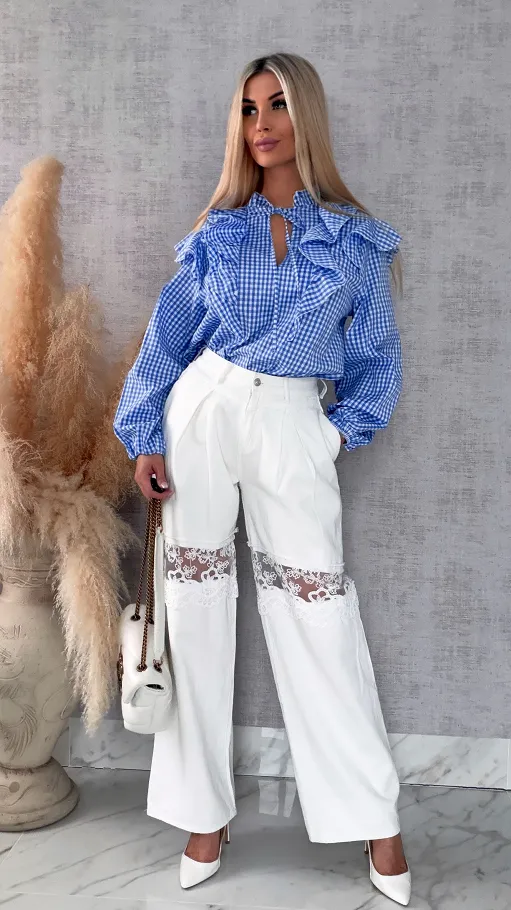 Modna niebieska bluzka w kratkę VICHY one size - R440A