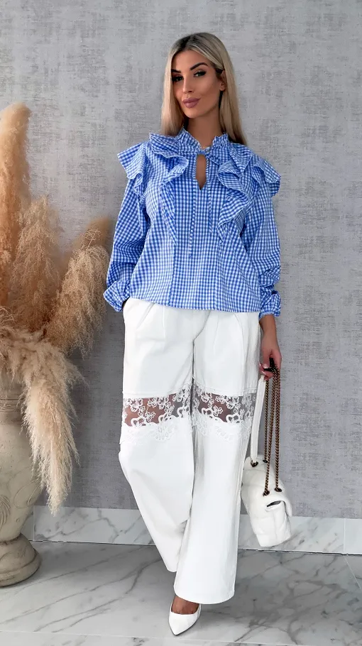 Modna niebieska bluzka w kratkę VICHY one size - R440A