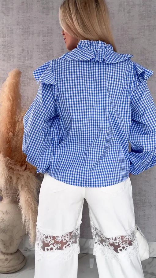 Modna niebieska bluzka w kratkę VICHY one size - R440A