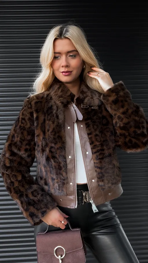 Świetne jesienne futerko w panterkę - R327