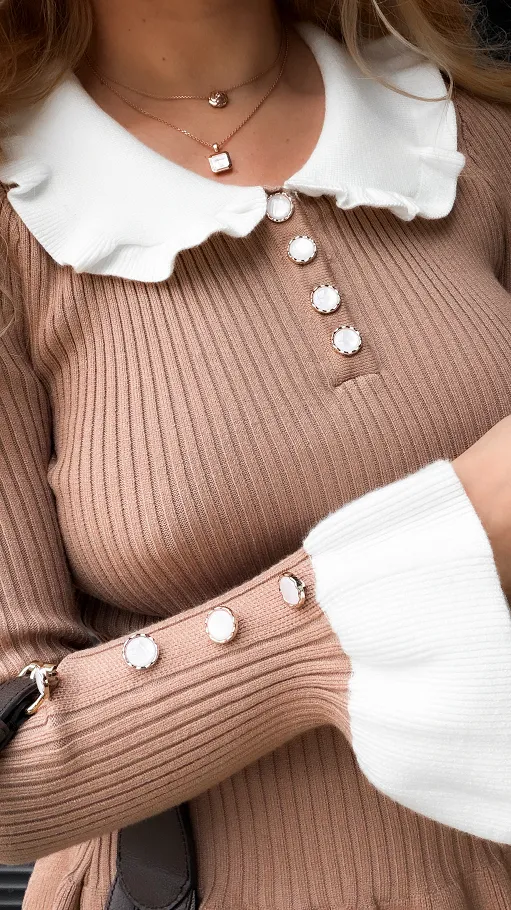 Dzianinowa świąteczna bluzka z wiskozy ONE SIZE beż - R383