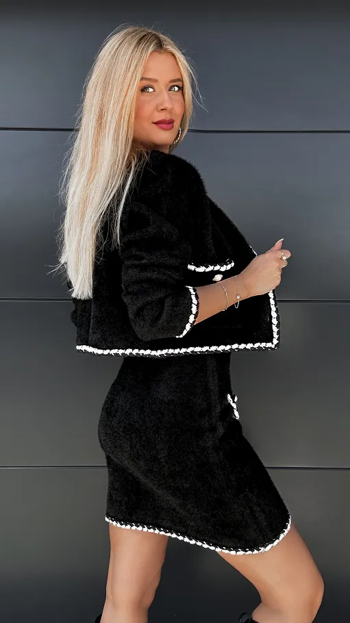 Jesienny elegancki komplet marynarka + spódnica ONE SIZE czarny - P980