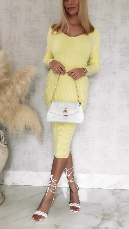 Klasyczna dzianinowa sukienka w cytrynowym kolorze ONE SIZE wiskoza - R937A