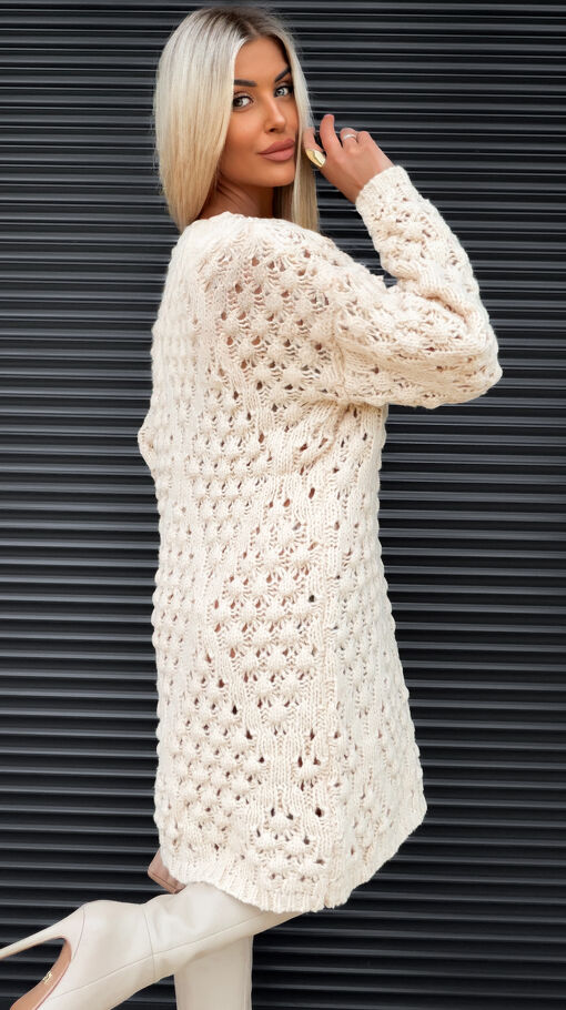 Sukienka sweterkowa ECRU w ażurowym stylu ONE SIZE - S371