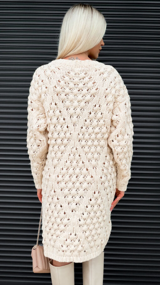 Sukienka sweterkowa ECRU w ażurowym stylu ONE SIZE - S371