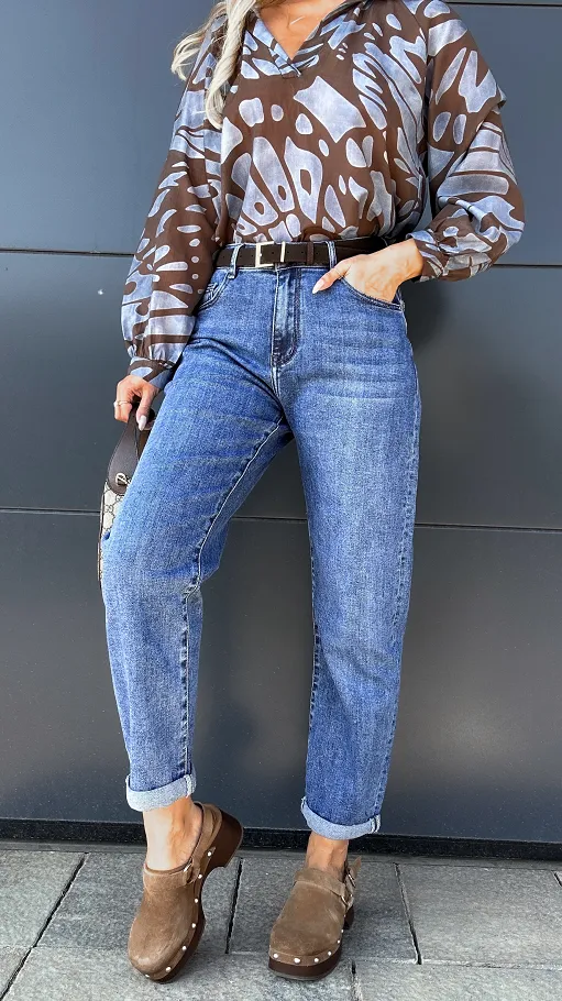 Elastyczne spodnie jeansowe BALLOON JEANS blue - P988