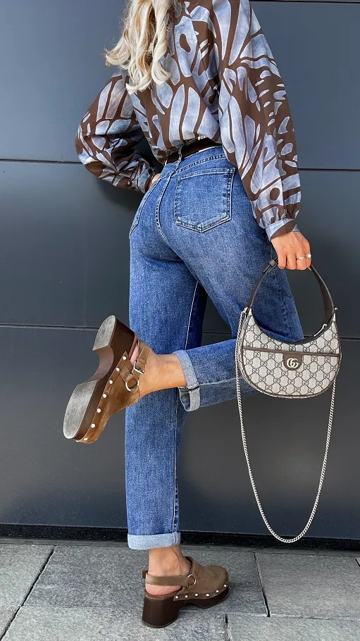 Elastyczne spodnie jeansowe BALLOON JEANS blue - P988