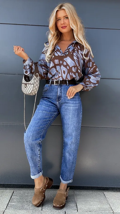 Elastyczne spodnie jeansowe BALLOON JEANS blue - P988