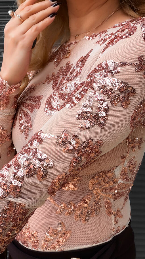 Siateczkowa bluzka BODY w cekiny one size NA ROZM XS beż - R400B