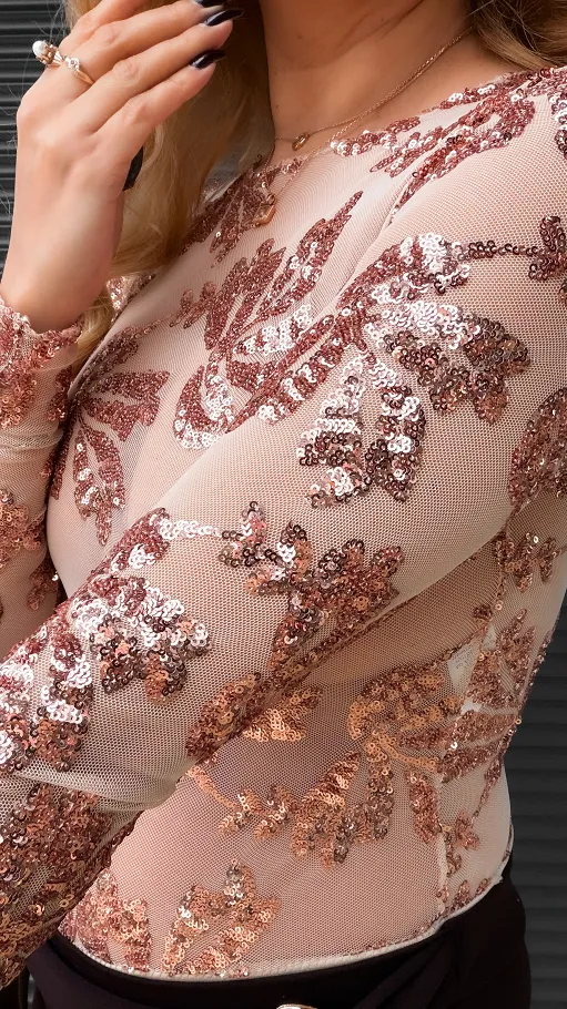 Siateczkowa bluzka BODY w cekiny one size NA ROZM XS beż - R400B