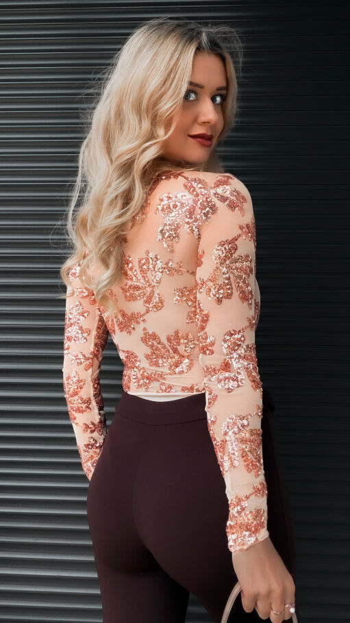 Siateczkowa bluzka BODY w cekiny one size NA ROZM XS beż - R400B