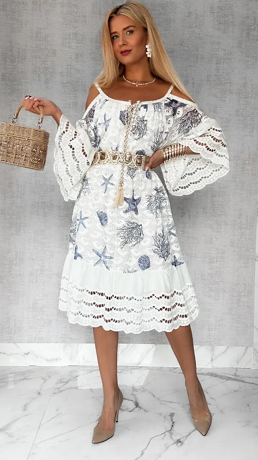 Luźna sukienka BOHO w niebieskie morskie wzory ONE SIZE - P704