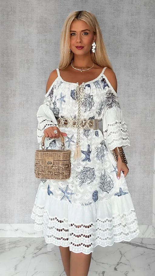 Luźna sukienka BOHO w niebieskie morskie wzory ONE SIZE - P704