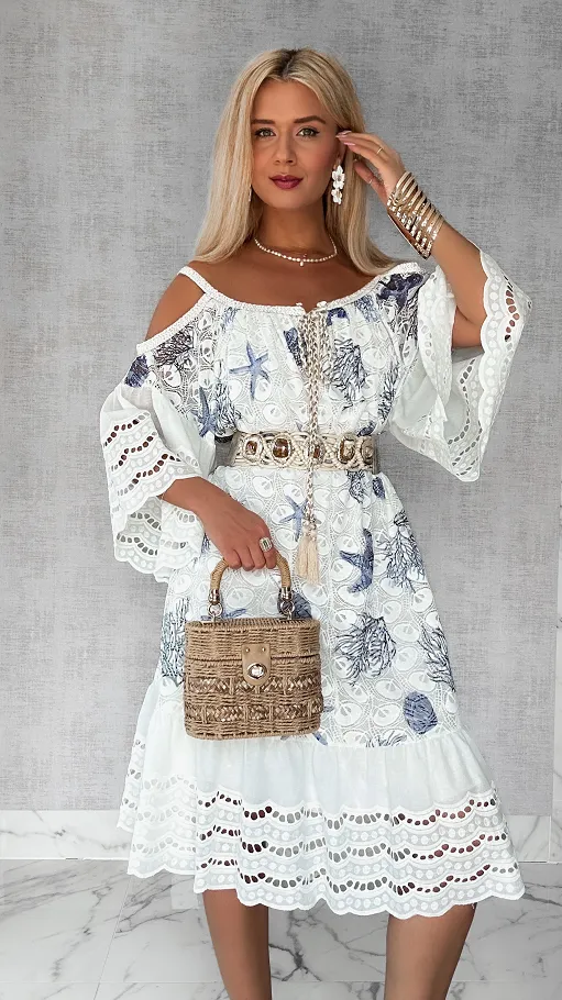 Luźna sukienka BOHO w niebieskie morskie wzory ONE SIZE - P704