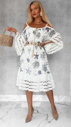 Luźna sukienka BOHO w niebieskie morskie wzory ONE SIZE - P704