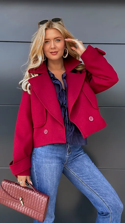 Modny pudełkowy płaszcz BORDO one size - R014A