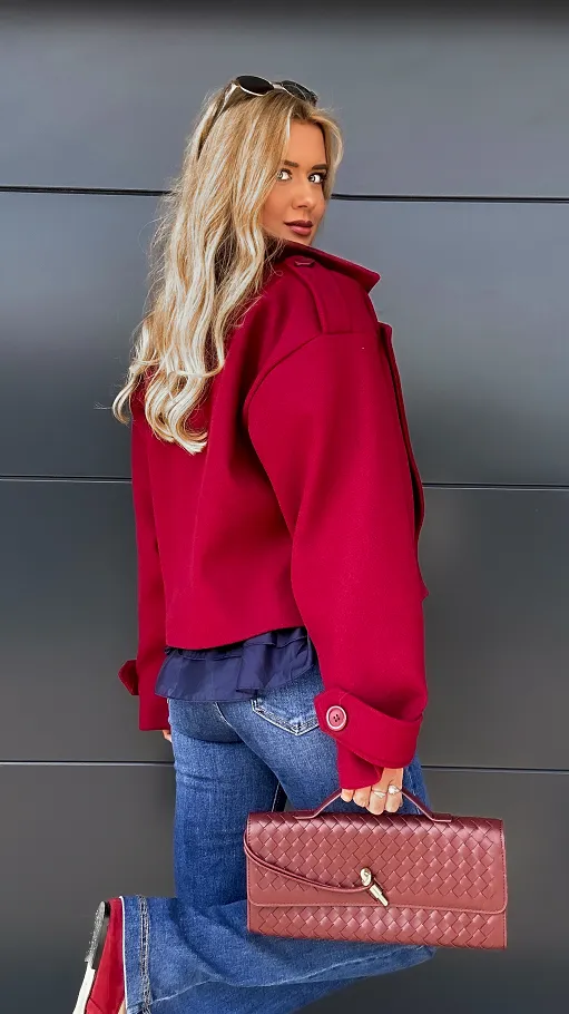 Modny pudełkowy płaszcz BORDO one size - R014A