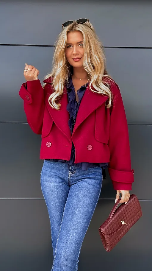 Modny pudełkowy płaszcz BORDO one size - R014A