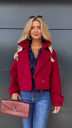 Modny pudełkowy płaszcz BORDO one size - R014A
