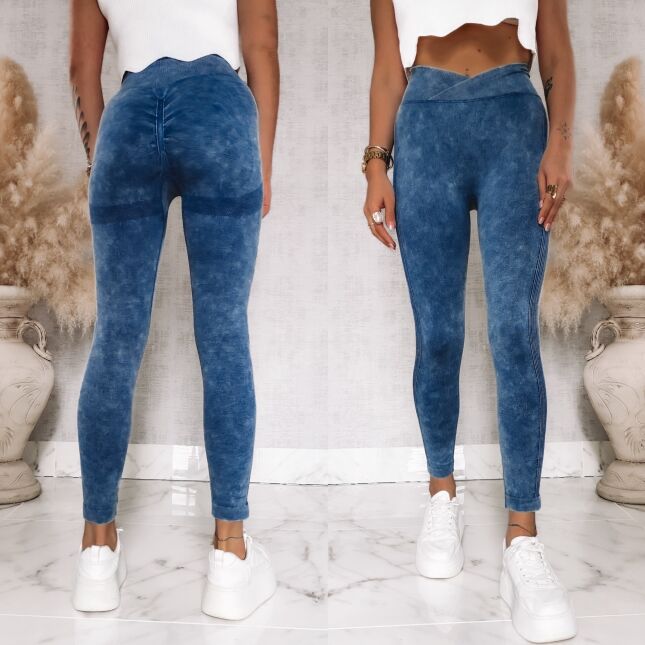 Ekstra modelujące leginsy w marmurkowym niebieskim kolorze - P398A