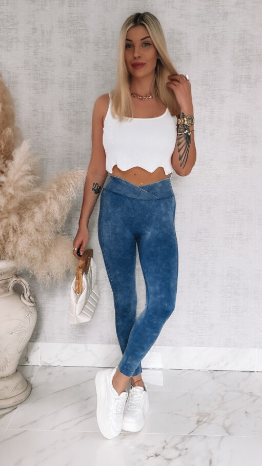 Ekstra modelujące leginsy w marmurkowym niebieskim kolorze - P398A